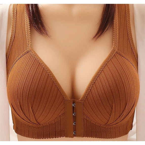 AherBiu Everyday Bras for Women Seniors Wireless Bra Full Coverage Push-Up Buckle Front Closure Bralettes