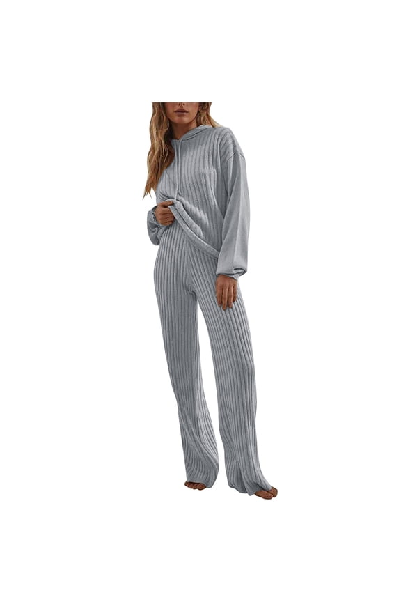 Fall 2 Piece Sets for Women Long Sleeve Drawstring Hoodies with High Waisted Straight Leg Pants Suits