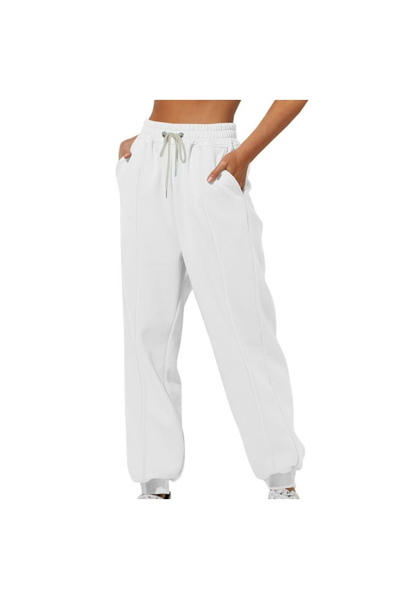 Fall Casual Pants for Women Sweatpants Fleece Lined Cinch Bottom Joggers Athletic Trousers with Pockets
