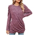 thumbnail image 1 of AherBiu Fall Casual Tops for Women Crossover Hem Ribbed Ruched Long Sleeve Tunic Tops to Wear with Leggings, 1 of 7