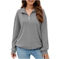 thumbnail image 1 of AherBiu Fall Tops for Women Casual Loose Quarter Zipper Lapel V Neck Long Sleeve Pullover Sweatshirts, 1 of 6
