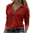 thumbnail image 1 of AherBiu Fall Tops for Women Long Sleeve 1/4 Turndown Collar Zipper V Neck Warm Pullover Winter Casual Sweatshirt, 1 of 7