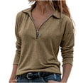 thumbnail image 1 of AherBiu Fall Tops for Women Long Sleeve 1/4 Turndown Collar Zipper V Neck Warm Pullover Winter Casual Sweatshirt, 1 of 7