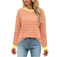 thumbnail image 1 of AherBiu Fall Tops for Women Long Sleeve Striped Crewneck Casual Loose Pullover Top T Shirts Blouse, 1 of 5