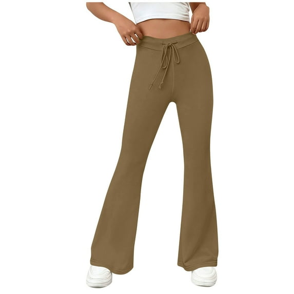 AherBiu Flare Leggings for Women Yoga Pants Drawstring High Waisted Stretchy Bell Bottom Trousers