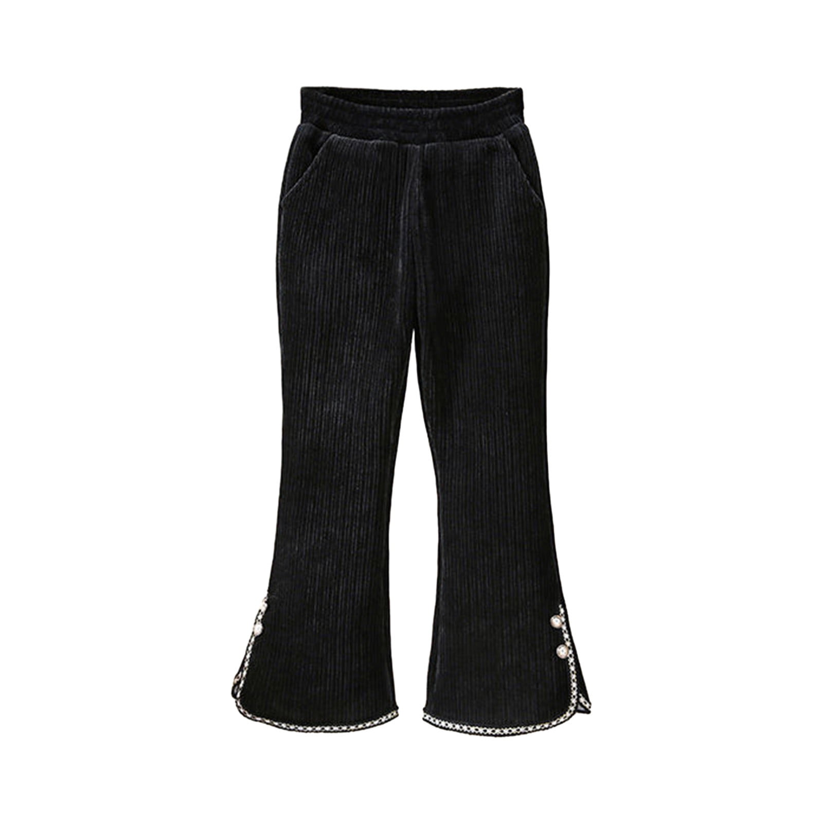 AherBiu Flare Pants for Girls Corduroy Elastic High Waisted
