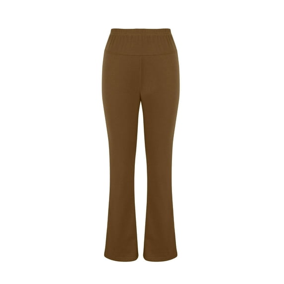 AherBiu Flare Yoga Pants for Women Elastic High Waisted Cozy Bell Bottom Pants Workout Trousers(Brown, 3X-Large)