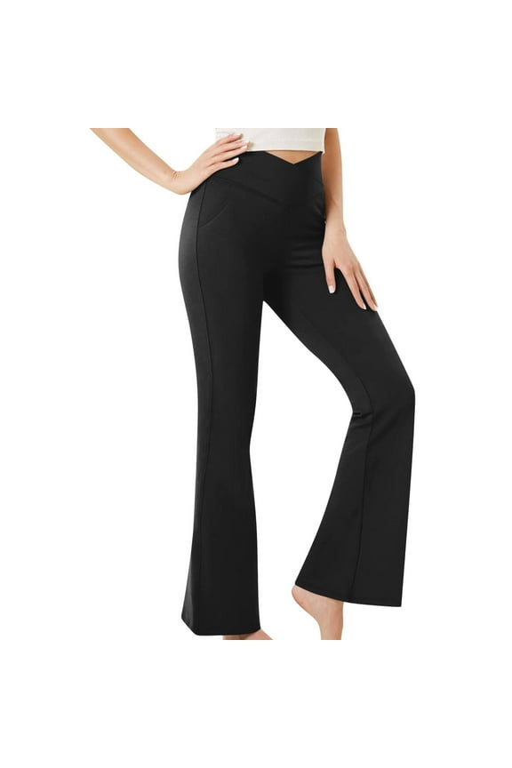 Flare Yoga Pants for Women Wrap V Waisted Stretchy Comfy Bell Bottoms Leggings with Pockets