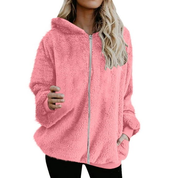 AherBiu Fleece Jackets for Women Zip up Plus Size Hoodie Thermal Warm Pajamas Coats Outwear with Pockets