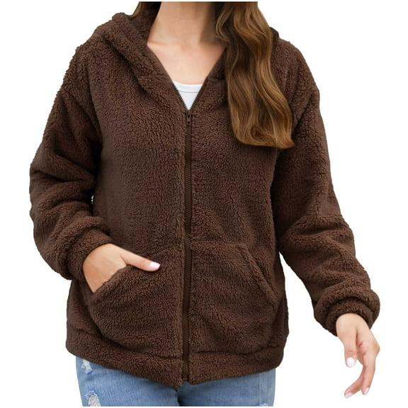 AherBiu Fleece Jackets for Women Zip up Sweatshirt Hoodie Plush Long Sleeve Winter Coats Outwear with Pockets