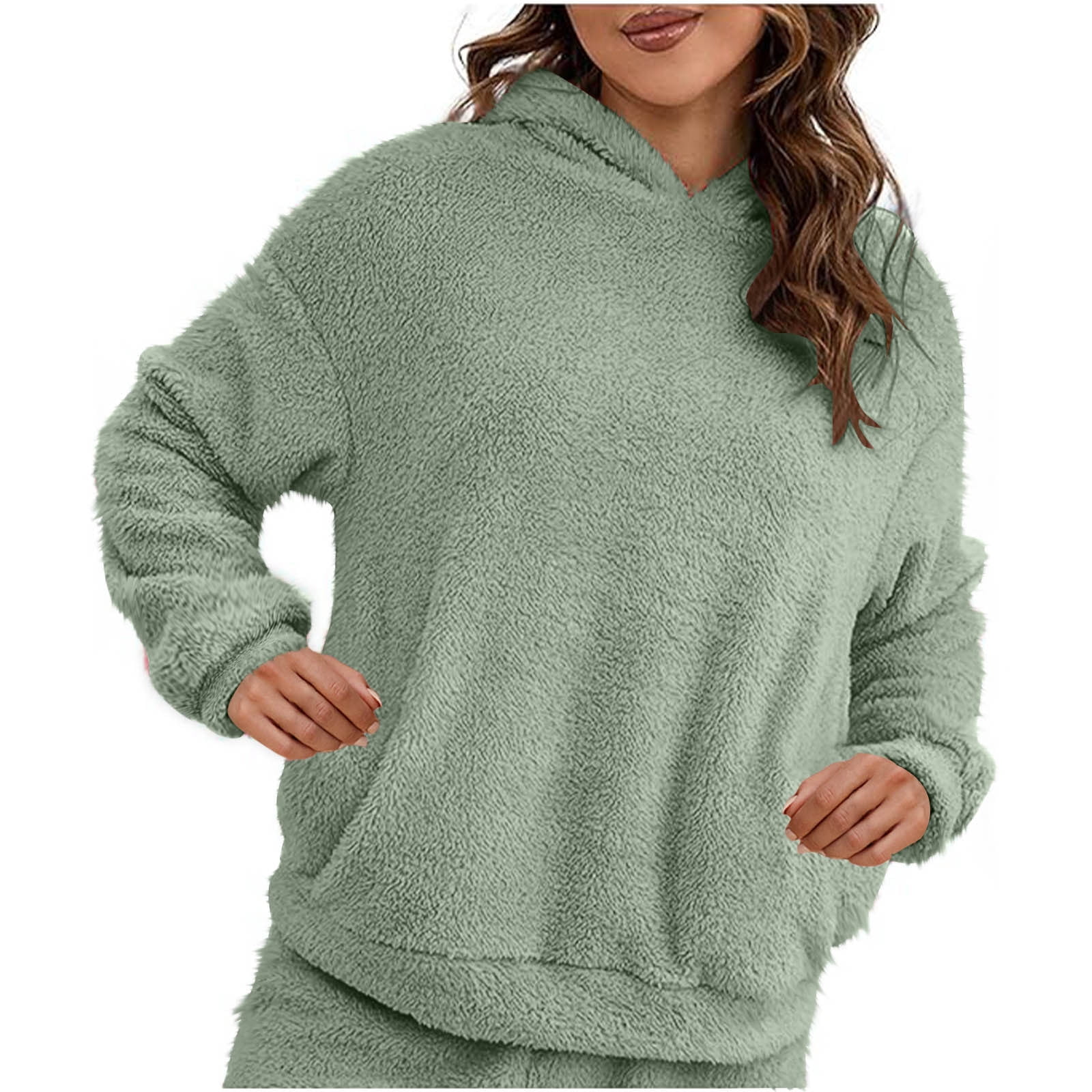 AherBiu Fleece Sweatshirt Hoodie for Women Plush Sherpa Pajamas