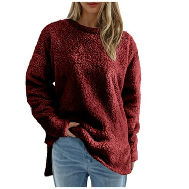 AherBiu Fleece Tops for Women Plush Fuzzy Warm Pajamas Tops Crewneck Long Sleeve Homewear Winter Clothes