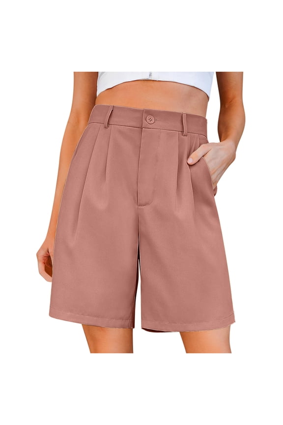 Formal Shorts for Women Business High Waisted Straight Leg Ladies Office Work Suit Dress Shorts