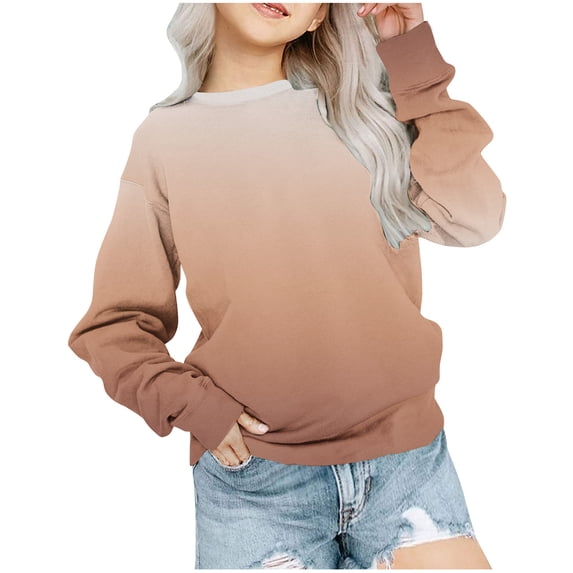 AherBiu Girls Clothes Crewneck Sweatshirts Long Sleeve Oversized Spring Casual Going out Tops Gradient Color