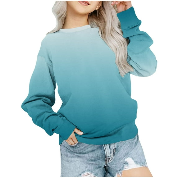 AherBiu Girls Clothes Crewneck Sweatshirts Long Sleeve Oversized Spring Casual Going out Tops Gradient Color