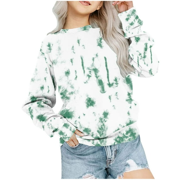 AherBiu Girls Clothes Crewneck Sweatshirts Long Sleeve Tie-Dye Printed Oversized Spring Casual Going out Tops