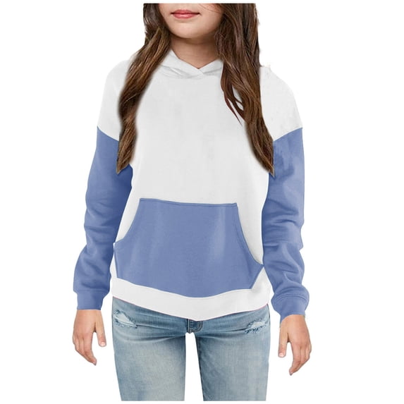 AherBiu Girls Clothes Sweatshirts Long Sleeve Hoodie Patchwork Solid Color Fleece Lined Pullover Tops with Pocket