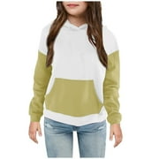 AHERBIU Girls Clothes Sweatshirts Long Sleeve Hoodie Patchwork Solid Color Fleece Lined Pullover Tops with Pocket
