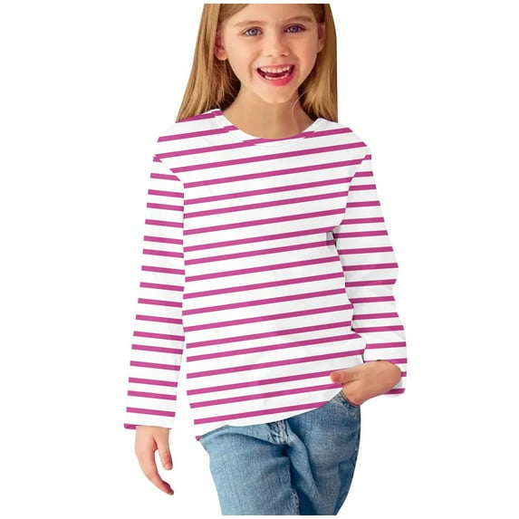 AherBiu Girls Long Sleeve Shirts Striped Crewneck Fall Kids Tops Casual Comfy Loose Fitted Tunic
