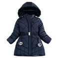 thumbnail image 1 of AherBiu Girls Puffer Coat Winter Clothes Zipper Button Stand Collar Belted Waist Hooded Quilted Jacket Outwear, 1 of 7