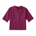 thumbnail image 1 of AherBiu Girls Summer Clothes Cotton Linen Half Button Notch V Neck 1/2 Sleeve Shirts Blouse for Kids Teens, 1 of 5