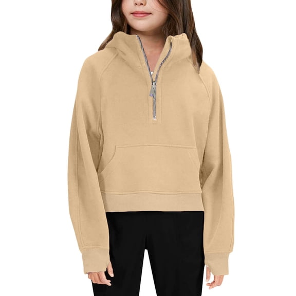 AherBiu Girls Sweatshirt Hoodie Half Zip Fall Kids Pullover Tops Long Sleeve Casual Toddler Sweatshirts