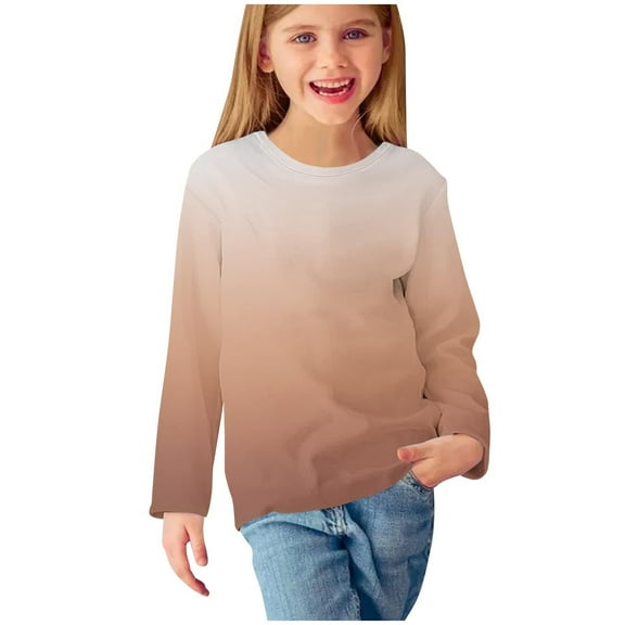 AherBiu Girls Tops Fall Crewneck Long Sleeve Kids Tshirts Gradient Color Casual Loose Fitted Toddler Tunic