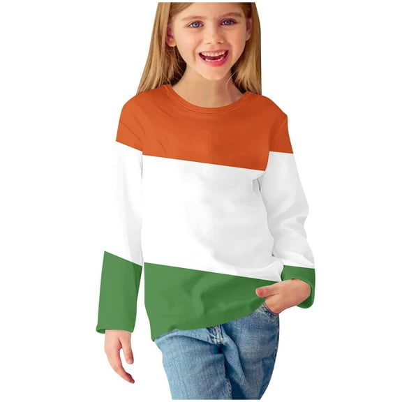 AherBiu Girls Tops Long Sleeve Crewneck Casual Color Block Kids Shirts Loose Fitted Comfy Fall Tunic