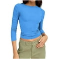thumbnail image 1 of AherBiu Going out Tops for Women 3/4 Sleeve Crewneck Slim Fitted Stretch Basic Layer Comfy Top Tees Tshirt Undershirt, 1 of 8
