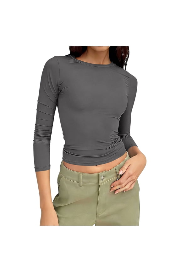 Going out Tops for Women 3/4 Sleeve Crewneck Slim Fitted Stretch Basic Layer Comfy Top Tees Tshirt Undershirt