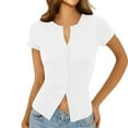 thumbnail image 1 of AherBiu Going out Tops for Women Button down Shirts Open Front Ribble Knitted Slim Fitted Short Sleeve Tops Cute Blouse White,X-Large, 1 of 7