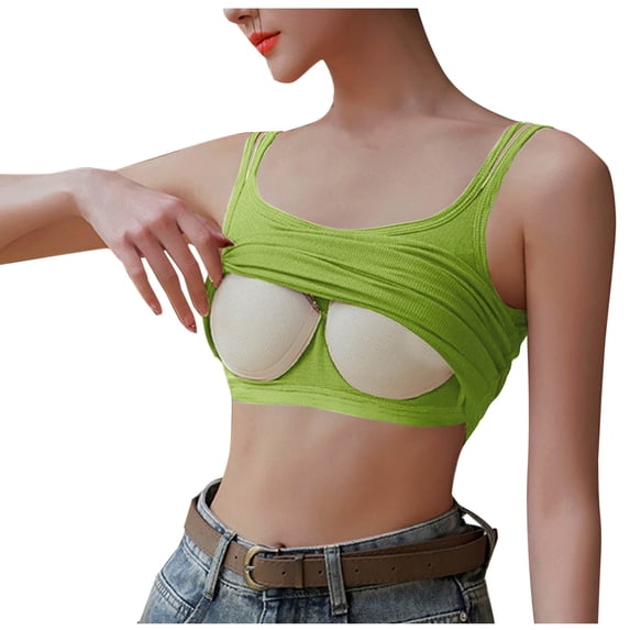 AherBiu Going out Tops for Women Crop Tank Tops Double Spaghetti Strap Slim Fitted Yoga Tops Built in Bra