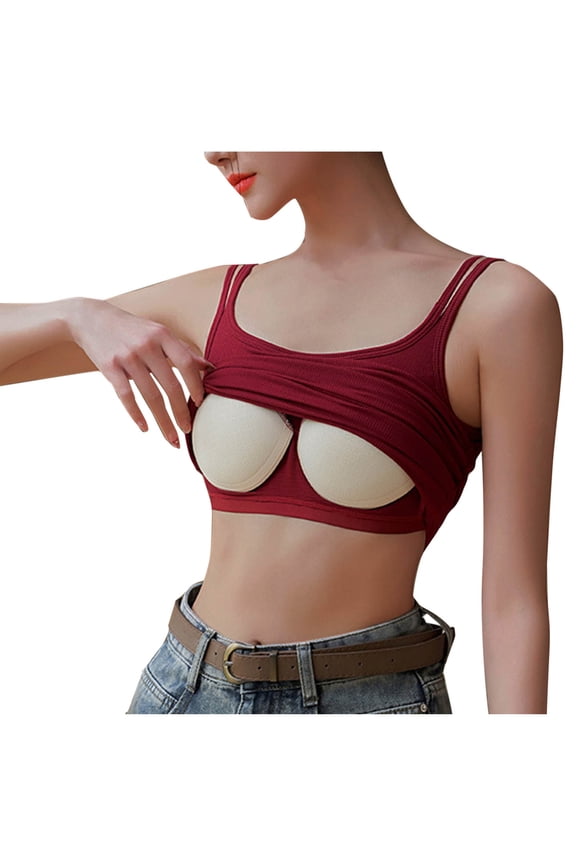 Going out Tops for Women Crop Tank Tops Double Spaghetti Strap Slim Fitted Yoga Tops Built in Bra