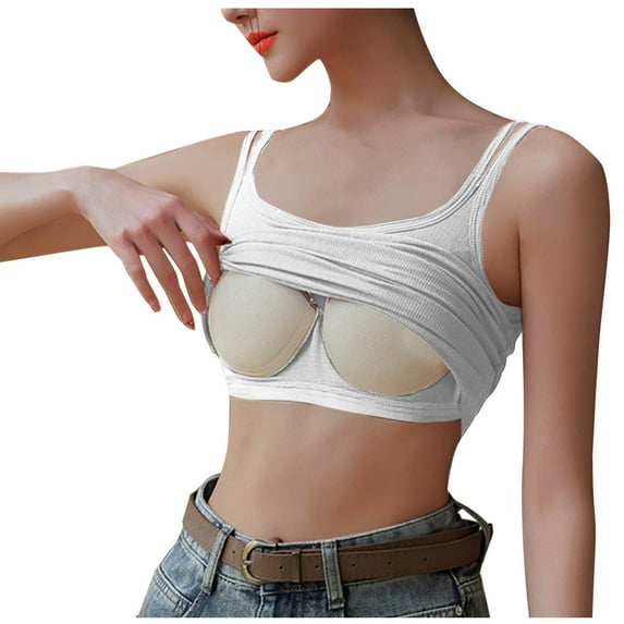 AherBiu Going out Tops for Women Crop Tank Tops Double Spaghetti Strap Slim Fitted Yoga Tops Built in Bra