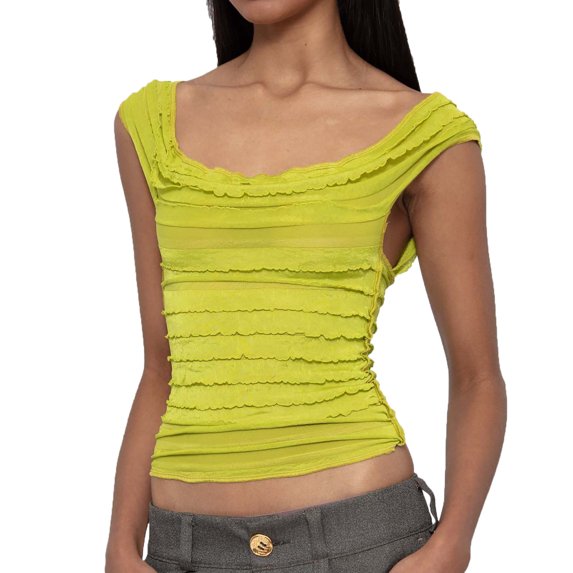 AherBiu Going out Tops for Women Crop Top Scoop Neck Layered Ruched Slim Fitted Cute Tank Top Shirts