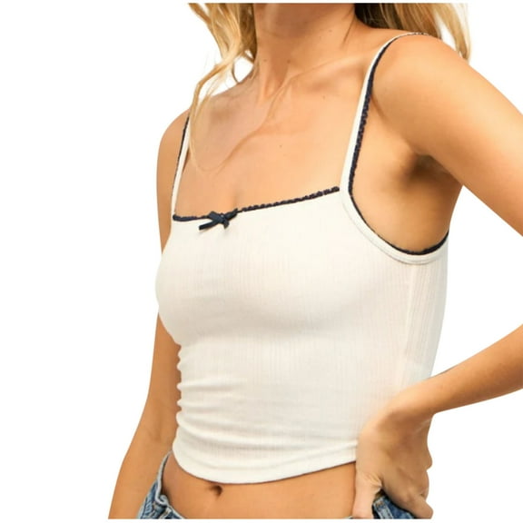 AherBiu Going out Tops for Women Cropped Camisole Tops Cute Shirts Low Cut Spaghetti Strap Summer Tees