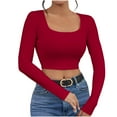 thumbnail image 1 of AherBiu Going out Tops for Women Cropped Long Sleeve Square Neck Slim Fitted Basic Layer Tees Shirts, 1 of 3