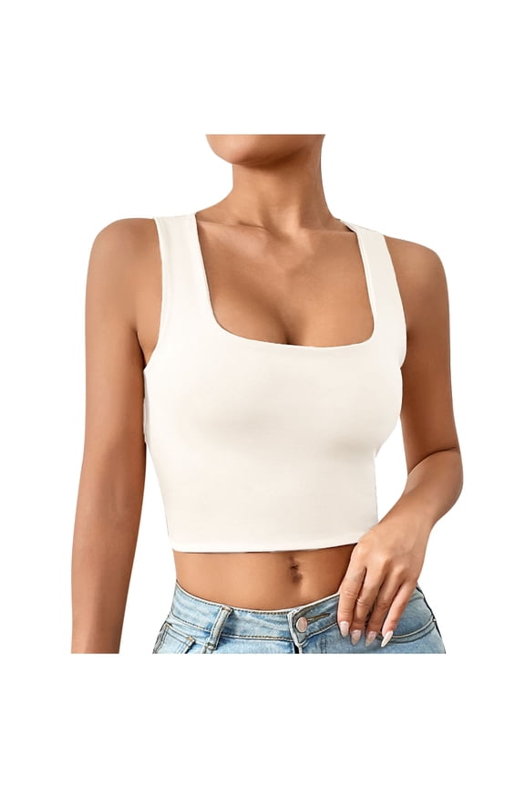 Going out Tops for Women Cropped Tank Tops Square Neck Stretch Slim Fitted Yoga Tops Camisole