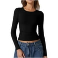 thumbnail image 1 of AherBiu Going out Tops for Women Long Sleeve Slim Fitted Crewneck Basic Layer Tops T Shirts Tees, 1 of 7