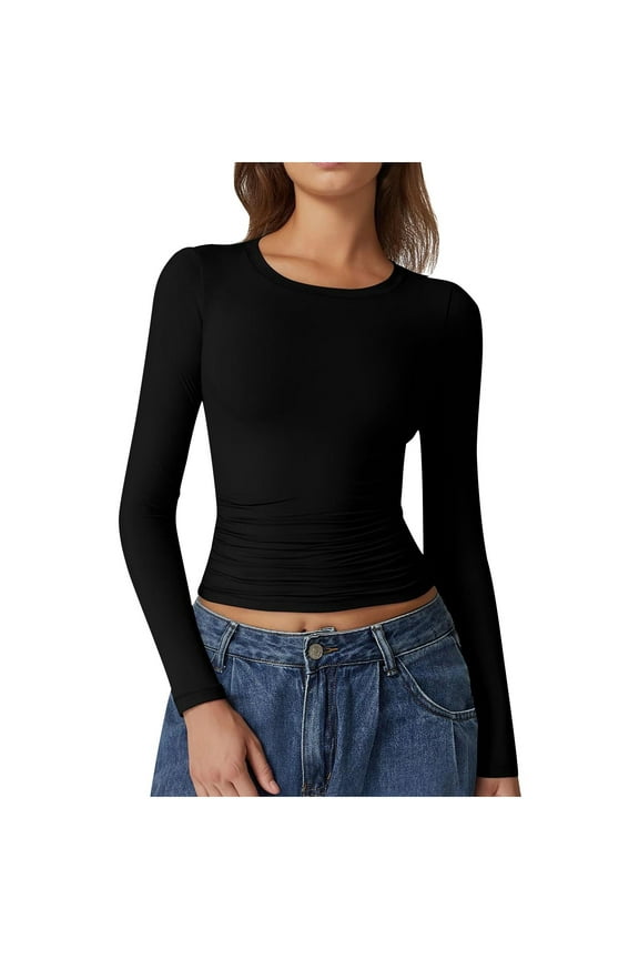 Going out Tops for Women Long Sleeve Slim Fitted Crewneck Basic Layer Tops T Shirts Tees
