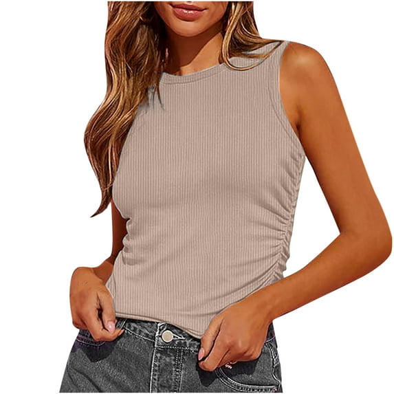 AherBiu Going out Tops for Women Ribbed Crop Tank Tops Side Drawstring Slim Sleeveless Workout Tanks
