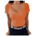 thumbnail image 1 of AherBiu Going out Tops for Women Ribbed Crop Tops Short Sleeve Scoop Neck Slim Basic Summer Top Tees Shirts, 1 of 5