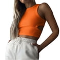 thumbnail image 1 of AherBiu Going out Tops for Women Ribbed Knit Sleeveless Hollow Back Cropped Top Tees Cute T Shirts, 1 of 6