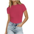 thumbnail image 1 of AherBiu Going out Tops for Women Ribbed Short Sleeve Crewneck Slim Basic Layer Summer Top Tees Shirts, 1 of 5