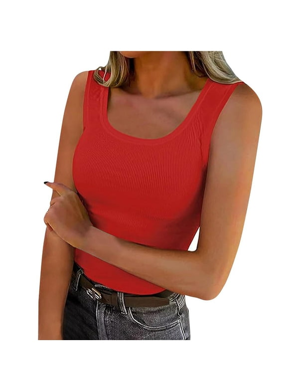 Tank Tops for Women Stretch Crewneck Sleeveless Tshirt Slim Fitted Camisole Going out Tops for Women