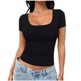 thumbnail image 1 of AherBiu Going out Tops for Women Ribble Knit Square Neck Low Cut Sexy Shirts Slim Short Sleeve Blouse, 1 of 5