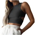 thumbnail image 1 of AherBiu Going out Tops for Women Ribble Knitted Cutout Back Sleeveless Cropped Tank Tops Crewneck Cami, 1 of 7