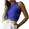 thumbnail image 1 of AherBiu Going out Tops for Women Ribble Knitted Cutout Back Sleeveless Cropped Tank Tops Crewneck Cami, 1 of 7