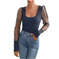 thumbnail image 1 of AherBiu Going out Tops for Women Ribble Knitted Square Neck Low Cut Mesh Dotted Long Sleeve Shirt Blouse, 1 of 4