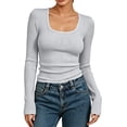 thumbnail image 1 of AherBiu Going out Tops for Women Ribble Knitted Square Neck Slim Fitted Stretch Long Sleeve Basic Layer Cute Shirt Blouse, 1 of 8